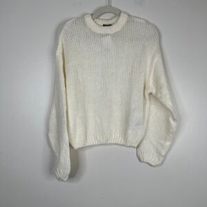 NWT H&M Divided Loose Knit Cream White Crewneck Long Sleeve Sweater Size Small